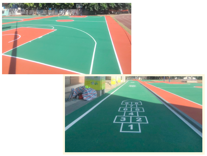 冲鹤小学改造后的篮球场及趣味活动区