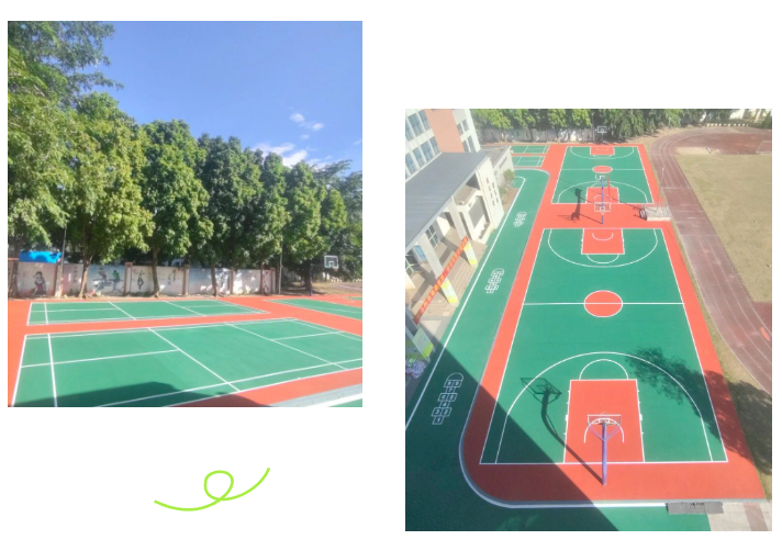 冲鹤小学改造后的羽毛球场、篮球场