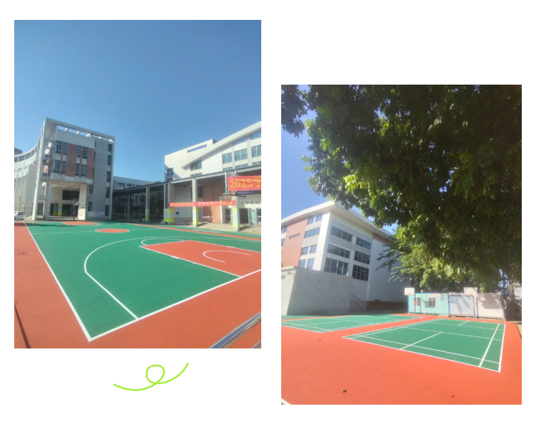 冲鹤小学改造后的羽毛球场、篮球场